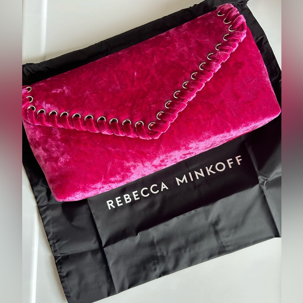 NWT Rebecca Minkoff Whip Velvet Convertible Clutch - Color Hot Pink - Picture 2 of 5